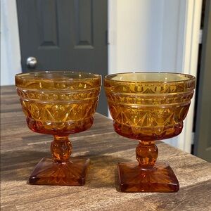 Indiana Amber Glass Set of 2 Cups Square Footed Park Lane Goblets
